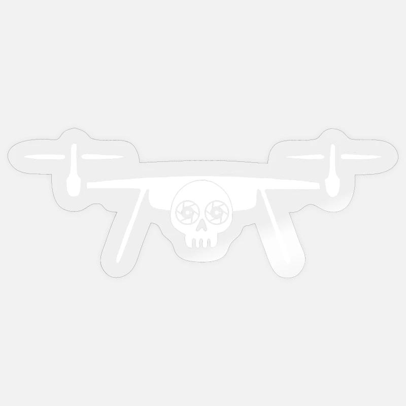 Skull Drone (White) - Sticker size S (10 x 10 cm) - transparent glossy