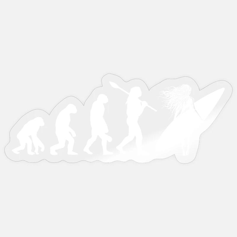 Surfing Evolution Weibliche Surfer-Silhouetten-Kunst - Sticker Größe S (10 x 10 cm) - Transparent glänzend