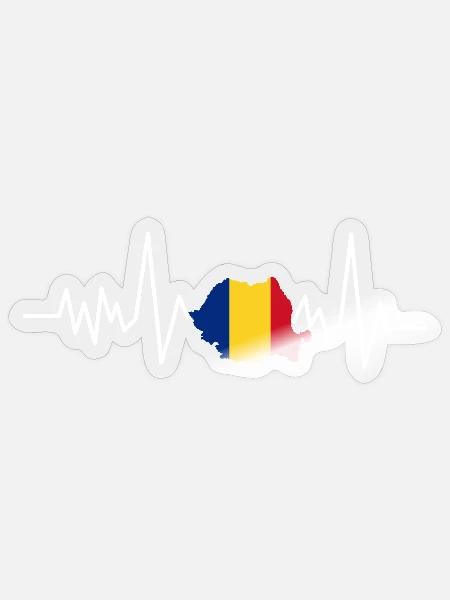 Herzschlag mit Rumänischer Flagge - Sticker Größe S (10 x 10 cm) - Transparent glänzend