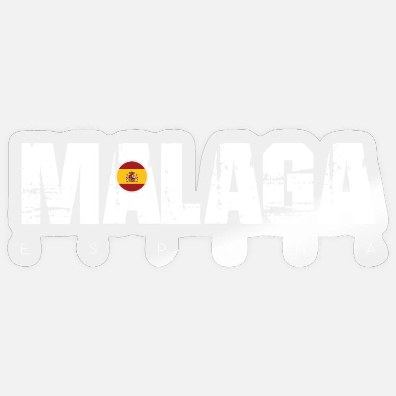 Málaga Distressed Text mit spanischer Flagge Sticker Größe S (10 x 10 cm)