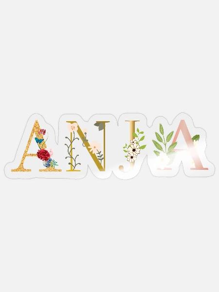 ANJA Name mit Blumen geschmückt - Sticker Größe S (10 x 10 cm) - Transparent glänzend