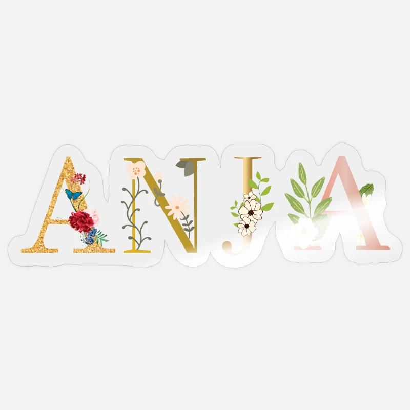 ANJA Name mit Blumen geschmückt - Sticker Größe S (10 x 10 cm) - Transparent glänzend