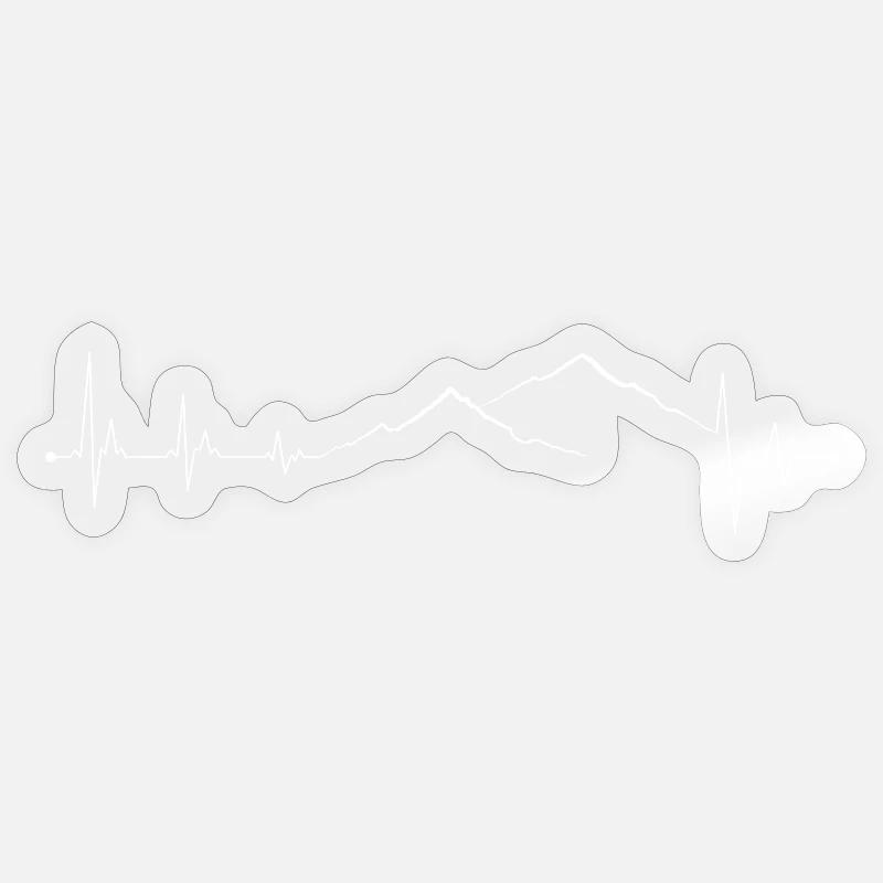 Mountain Range with Heartbeat Line Design - Sticker size S (10 x 10 cm) - transparent glossy