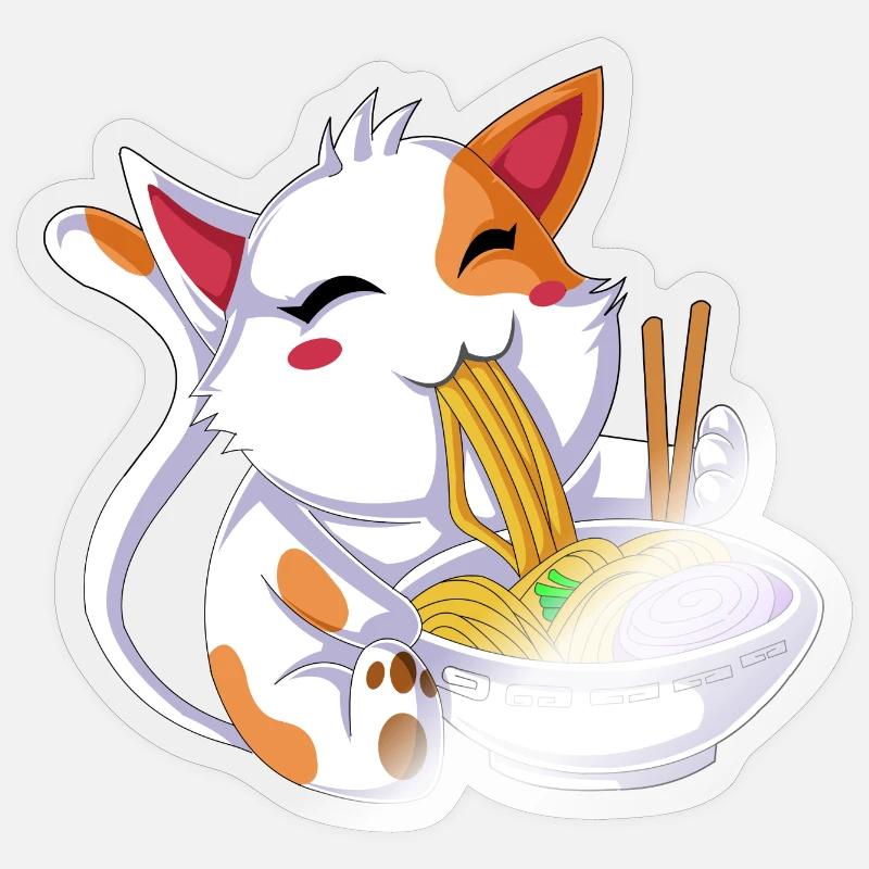 Ramen mangeant des chats Sticker taille S (10 x 10 cm)