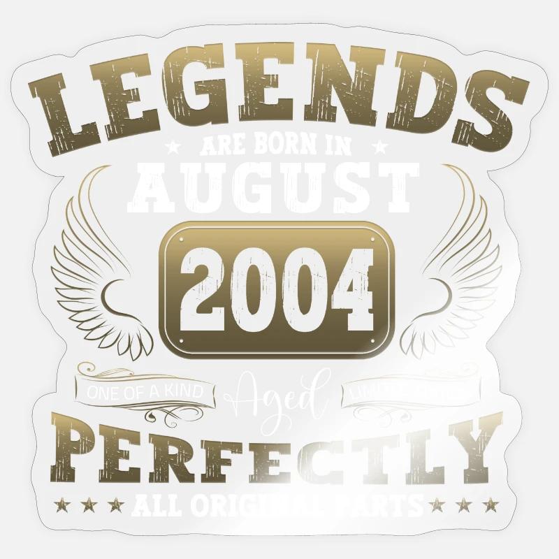 Legende August 2004 18. Geburtstag Geschenk Herren - Sticker Größe S (10 x 10 cm) - Transparent glänzend