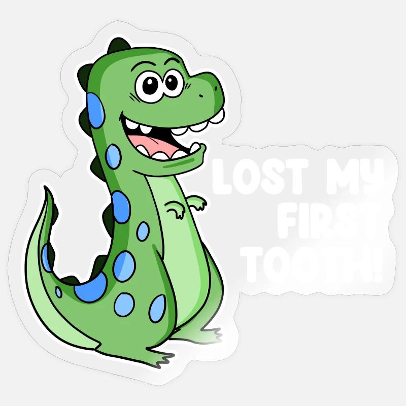 Dino Tooth Gap Dent de lait pour tout-petits - Sticker taille S (10 x 10 cm) - brillant transparent