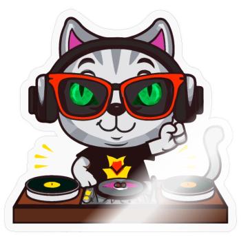 Katze Brille Turntable DJ Disco Club Nachtleben - Sticker Größe S (10 x 10 cm) - Transparent glänzend - Vorne