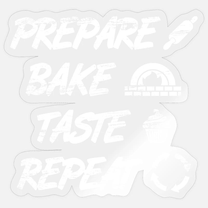 Préparer, cuire, goûter, répéter - Sticker taille S (10 x 10 cm) - brillant transparent