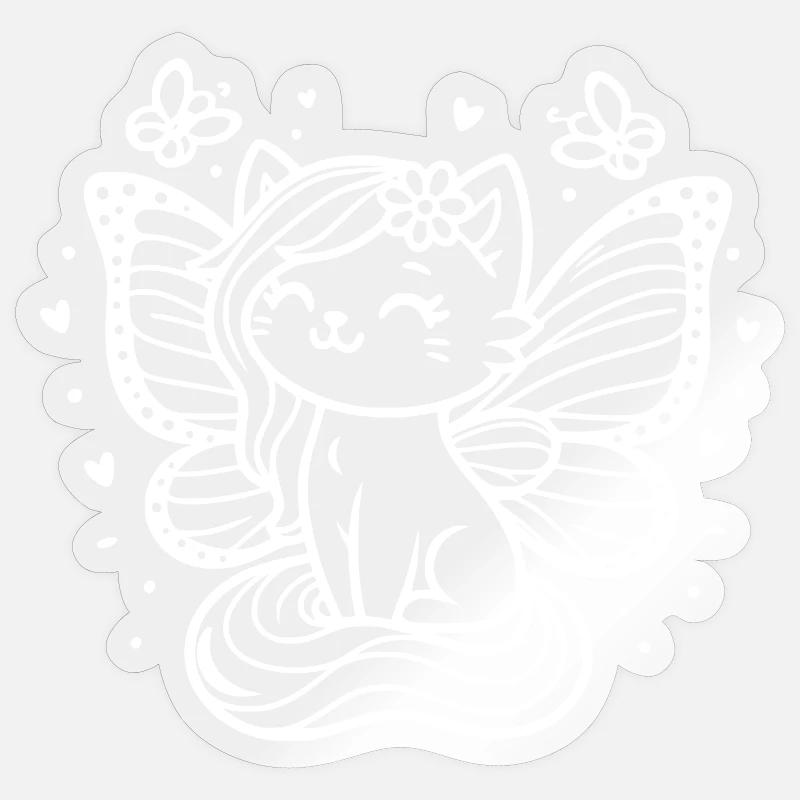 Chat ailé (blanc) - Sticker taille S (10 x 10 cm) - brillant transparent