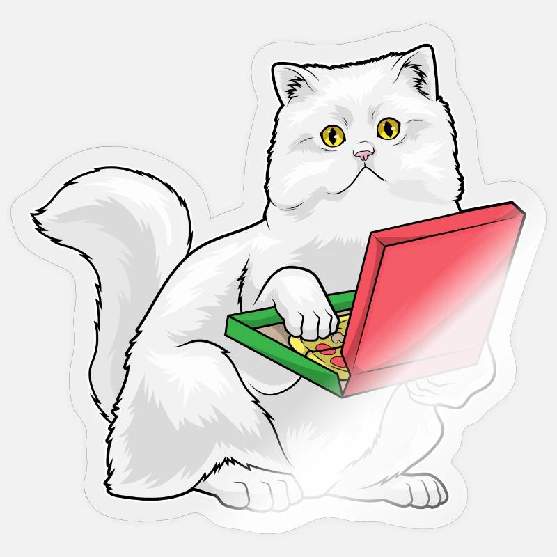Pizza Chat Persan - Sticker taille S (10 x 10 cm) - brillant transparent