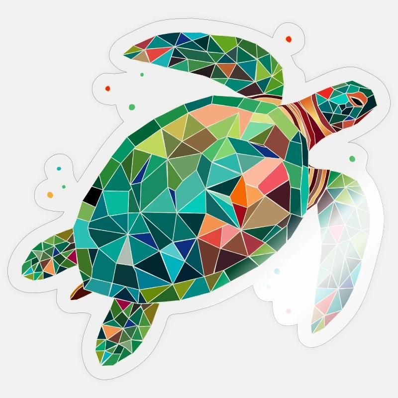 Tortue d’eau colorée - Conception de mer colorée Sticker taille S (10 x 10 cm)