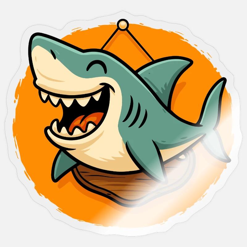 Requin qui rit avec support mural - Sticker taille S (10 x 10 cm) - brillant transparent