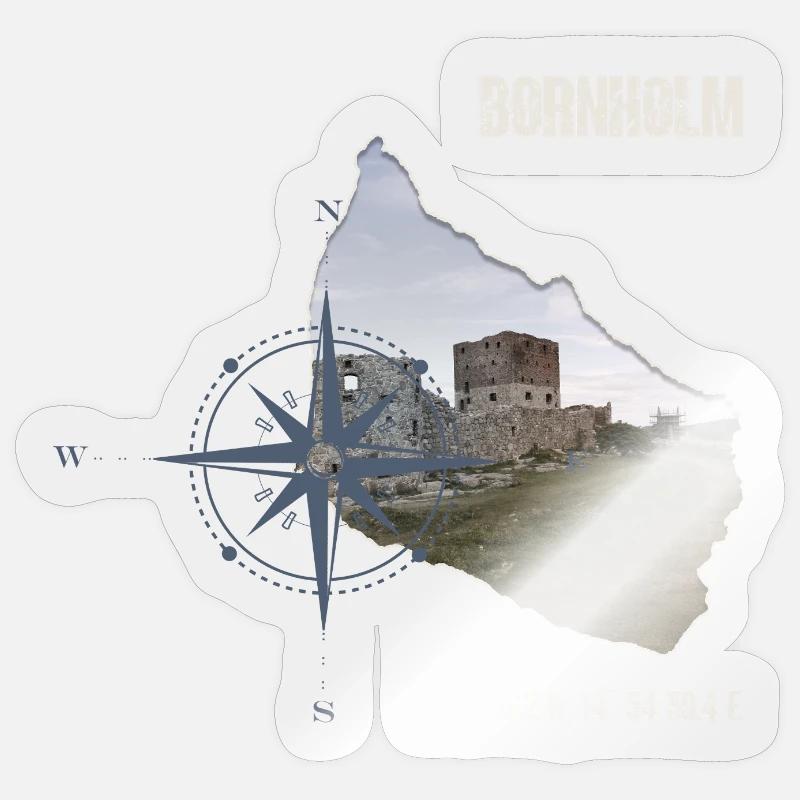 Bornholm Compass Hammershus Coordinates Sticker size S (10 x 10 cm)