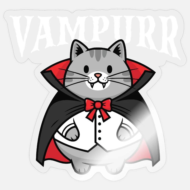 Vampurr Spooky Halloween Vampire Chat - Sticker taille S (10 x 10 cm) - brillant transparent