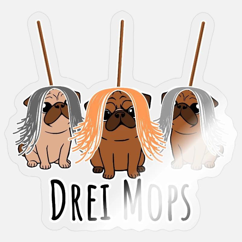 Zwei Mops - Hunde oder Putzgeräte? Hunde Humor? Sticker Größe S (10 x 10 cm)