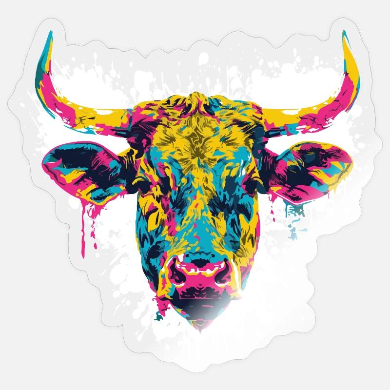 Cow Head Beef Paint Blobs - Sticker size S (10 x 10 cm) - transparent glossy