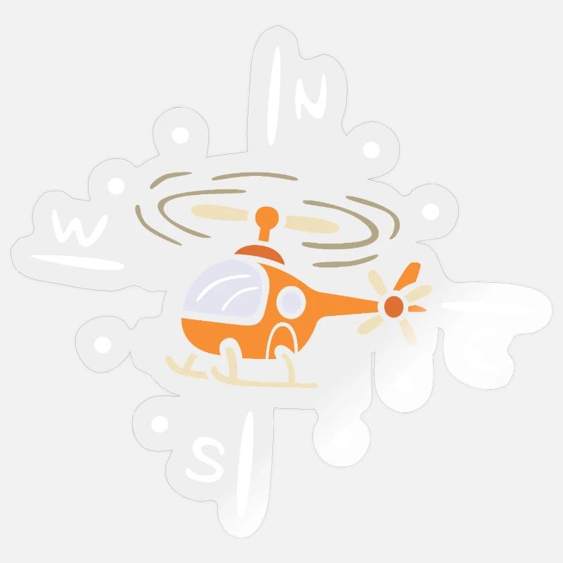 Cartoon Helicopter with Compass Design - Sticker size S (10 x 10 cm) - transparent glossy