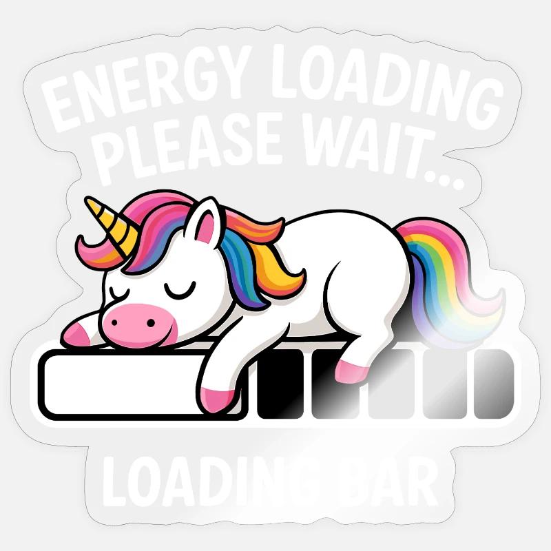 Einhorn Energie Loading Please Wait - Sticker Größe S (10 x 10 cm) - Transparent glänzend