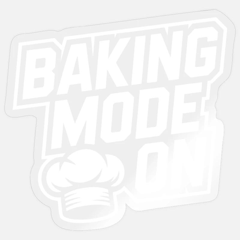 Backmodus An – Küchenhumor Design - Sticker Größe S (10 x 10 cm) - Transparent glänzend