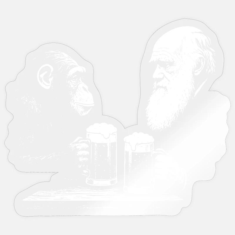 Chimp and Darwin drinking beer - Sticker size S (10 x 10 cm) - transparent glossy