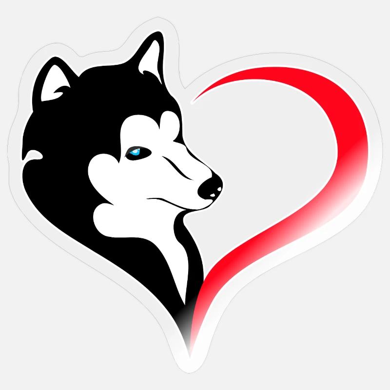 Herz-Husky Silhouette - Sticker Größe S (10 x 10 cm) - Transparent glänzend