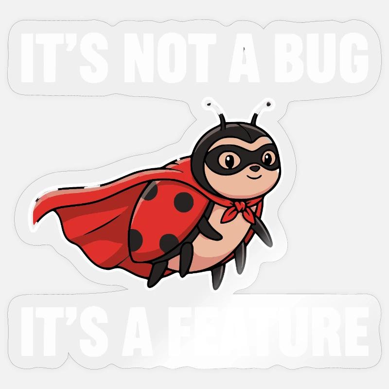 Kein Bug, nur Feature – Superheld Marienkäfer  - Sticker Größe S (10 x 10 cm) - Transparent glänzend