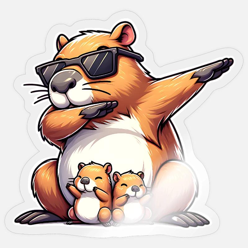 Capybara papa - Sticker taille S (10 x 10 cm) - brillant transparent