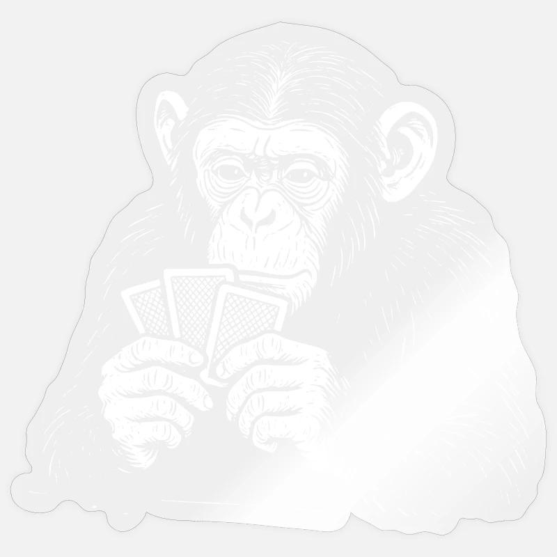Chimp playing Cards - Sticker size S (10 x 10 cm) - transparent glossy