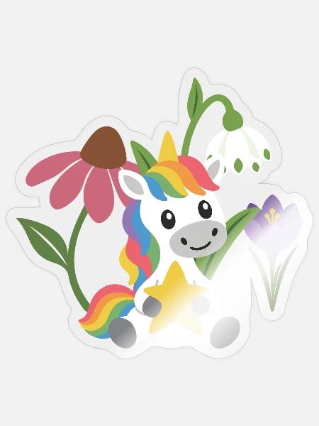 Einhorn Blumen Kinder märchenhaft Stern - Sticker Größe S (10 x 10 cm) - Transparent glänzend