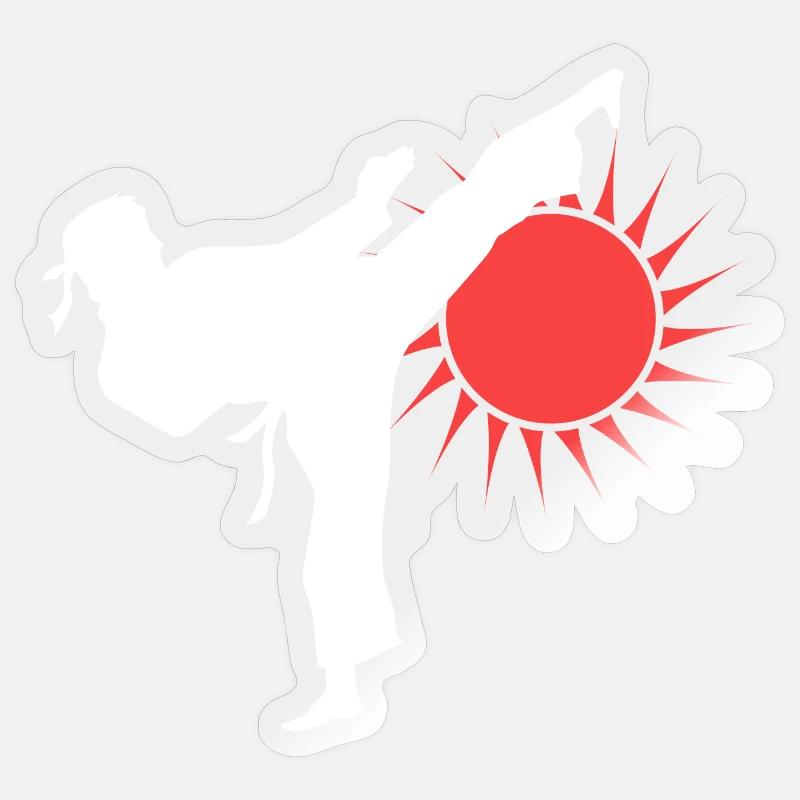Karate Kick Silhouette mit roter Sonne - Sticker Größe S (10 x 10 cm) - Transparent glänzend
