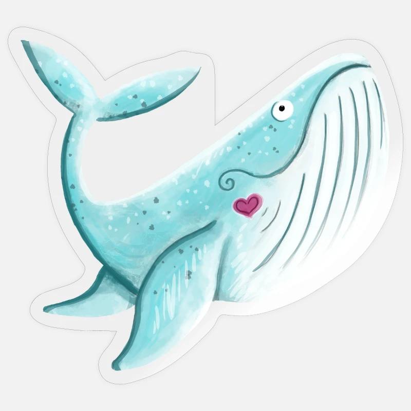 Wal Mit Herz I Buckelwal Walfisch Geschenk Comic Sticker Größe S (10 x 10 cm)
