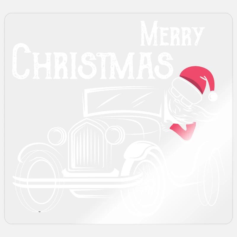 christmas oldtimer Autos lustiger Weihnachtsmann - Sticker Größe S (10 x 10 cm) - Transparent glänzend
