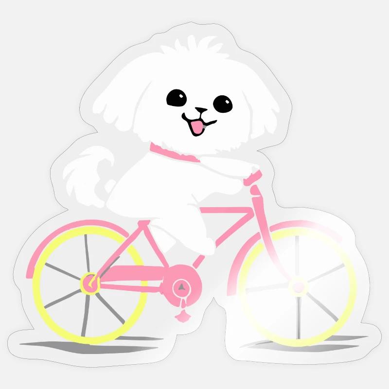 Maltese Bicycle Dog Gift Rétro - Sticker taille S (10 x 10 cm) - brillant transparent