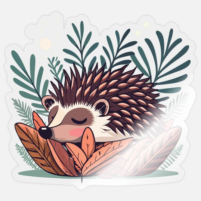 Mignon hérisson endormi dans les buissons Sticker taille S (10 x 10 cm)