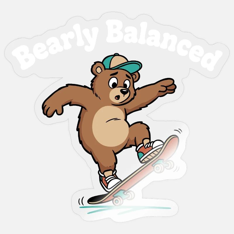 Ours sur planche à roulettes - Sticker taille S (10 x 10 cm) - brillant transparent