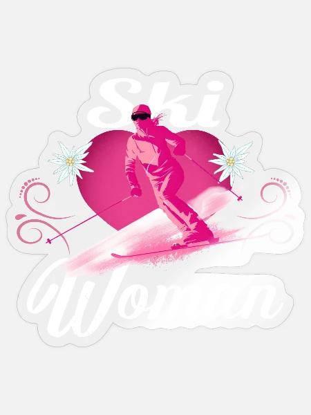 Ski Frau Retro Rosa Skifahren - Sticker Größe S (10 x 10 cm) - Transparent glänzend