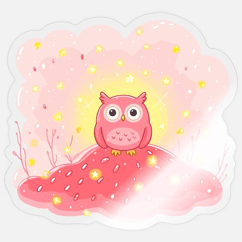 Zarte Eulenstern auf Rosenhügel - Sticker Größe S (10 x 10 cm) - Transparent glänzend
