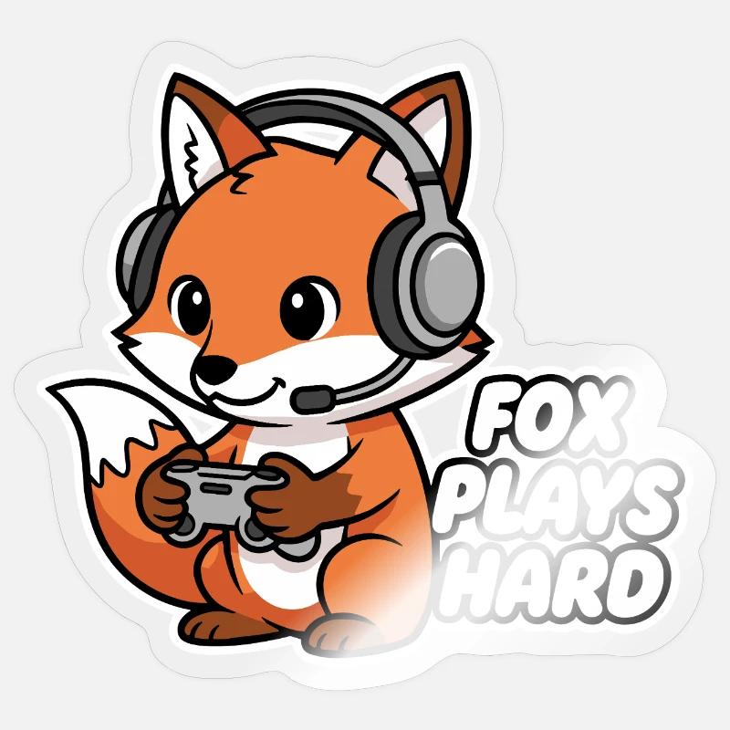 Fox with headset, game hero - Sticker size S (10 x 10 cm) - transparent glossy