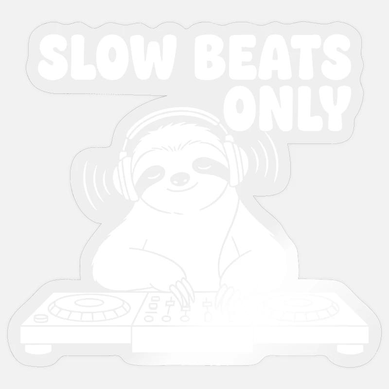 Slow Beats Sloth DJ - Sticker taille S (10 x 10 cm) - brillant transparent