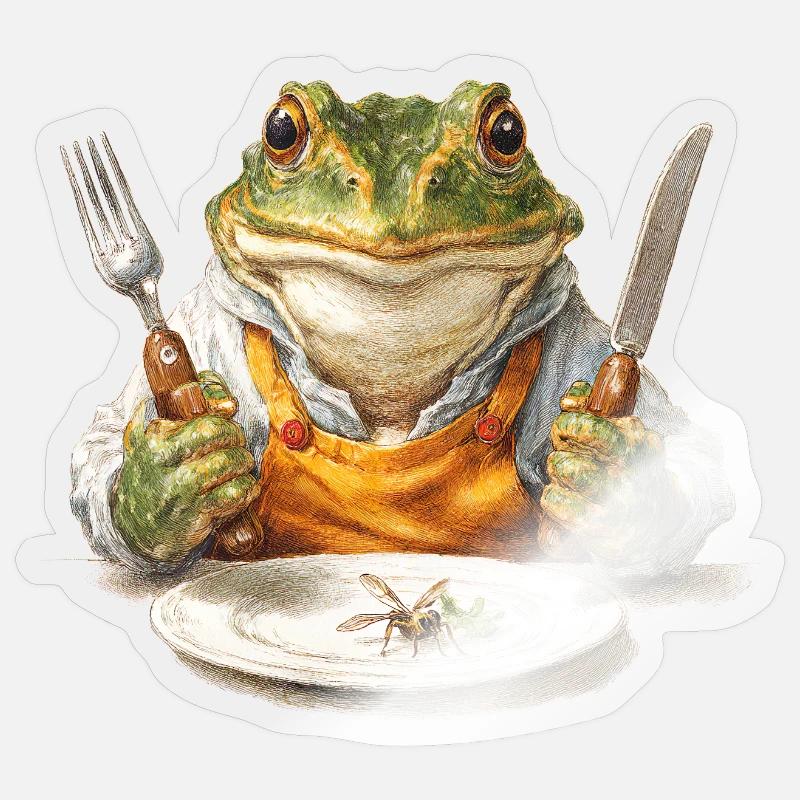 Froschkoch mit Gabel und Messer - Sticker Größe S (10 x 10 cm) - Transparent glänzend