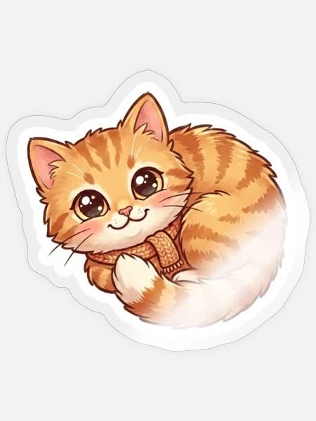 Gemütlicher orangefarbener Katzenschal - Sticker Größe S (10 x 10 cm) - Transparent glänzend