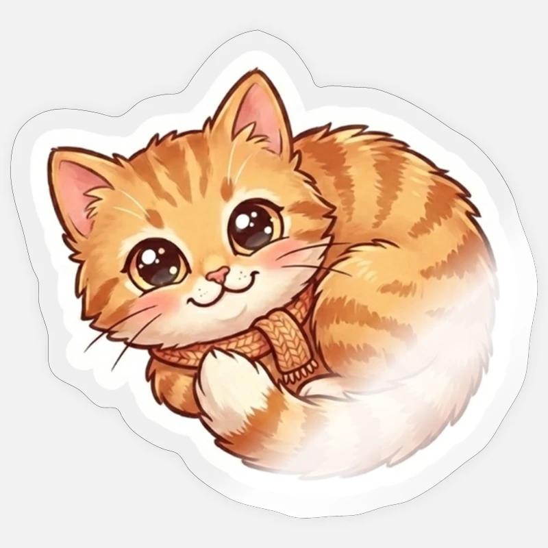 Gemütlicher orangefarbener Katzenschal - Sticker Größe S (10 x 10 cm) - Transparent glänzend