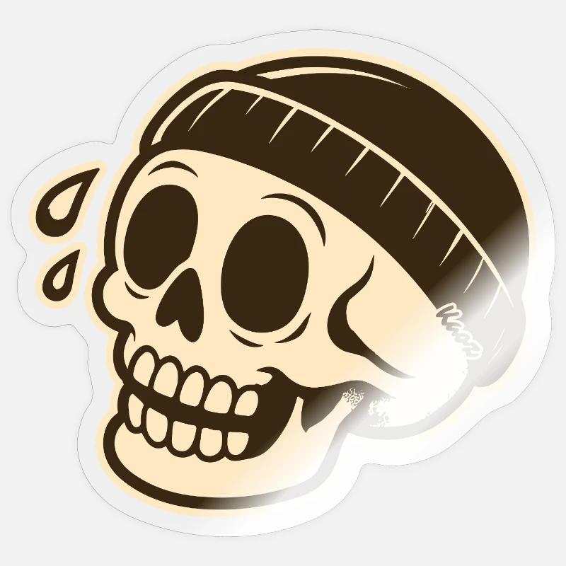 Crâne avec design de casquette - Sticker taille S (10 x 10 cm) - brillant transparent