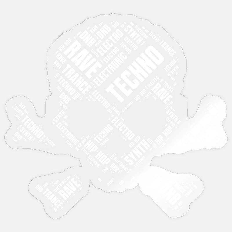 Techno Skull Wordcloud - Sticker size S (10 x 10 cm) - transparent glossy
