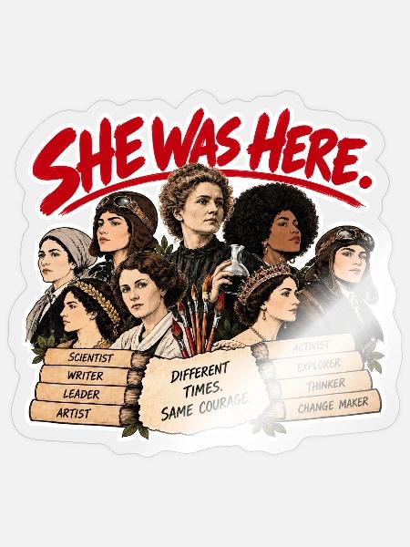 She Was Here - Frauen der Geschichte Feminismus - Sticker Größe S (10 x 10 cm) - Transparent glänzend
