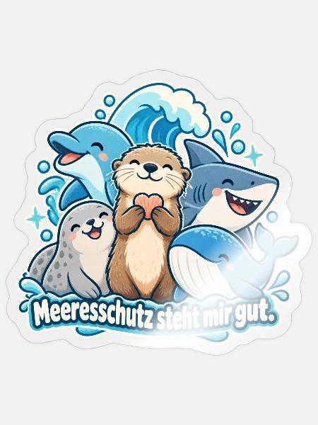 Meeresschutz Meerestiere Ozeanfreund - Sticker Größe S (10 x 10 cm) - Transparent glänzend