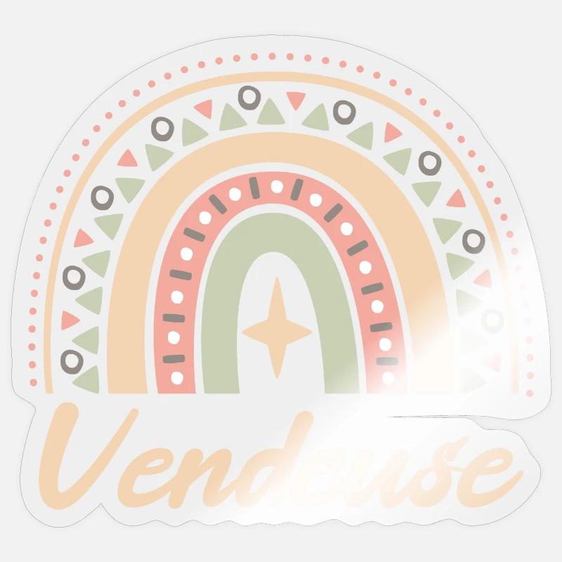 Cadeau Vendeuse. Boho Rainbow vendeuse. Sticker taille S (10 x 10 cm)