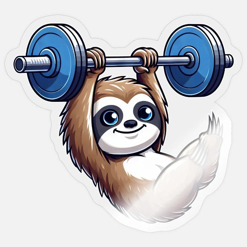 Sloth Dumbbell Pull-Up Workout Funny Sticker size S (10 x 10 cm)