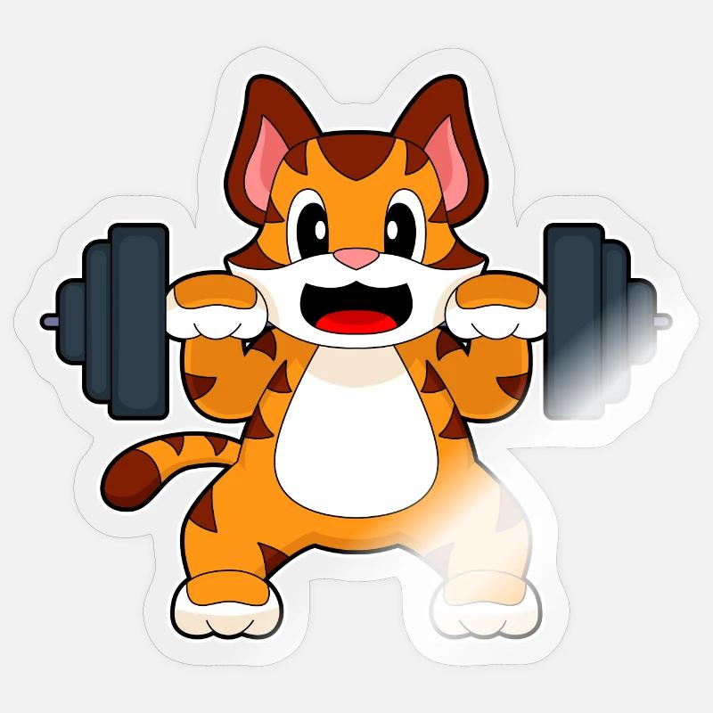 Tiger Bodybuilder Dumbbell Bodybuilding - Sticker size S (10 x 10 cm) - transparent glossy