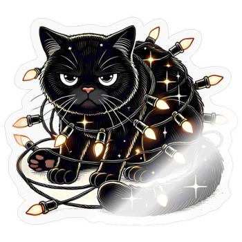 Grumpy Christmas Cat. Meow but please without tinsel - Sticker size S (10 x 10 cm) - transparent glossy - Front